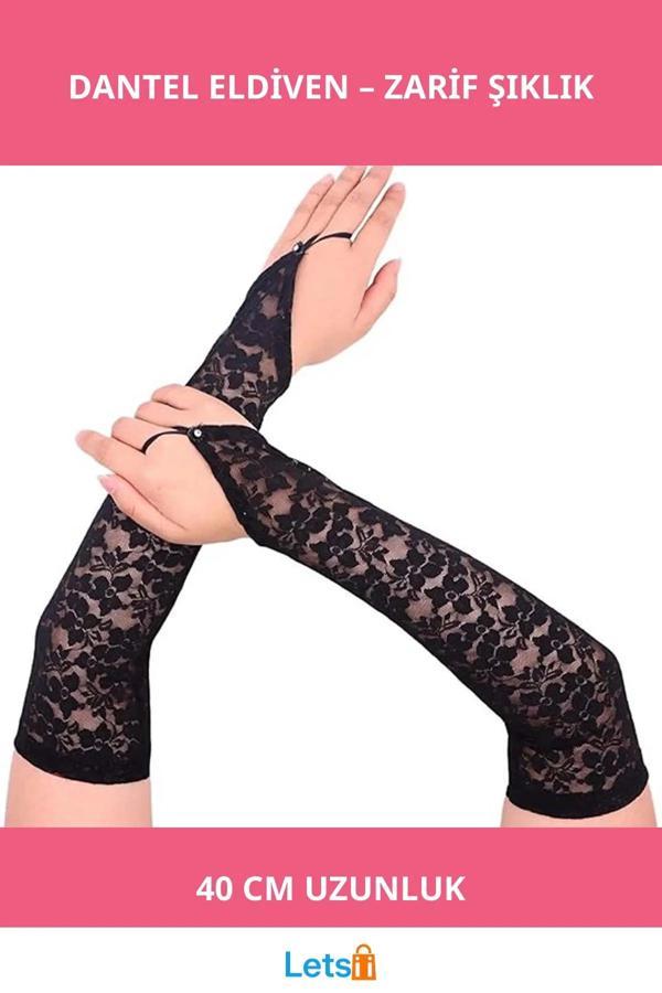 Parmak Askılı Zarif Dantel Eldiven 40 cm - Image 1