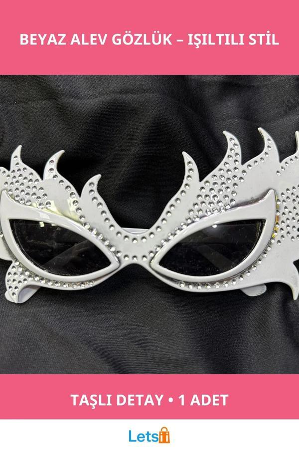 Taşlı Beyaz Alev Parti Gözlüğü Eğlenceli Kostüm Aksesuari - Image 1