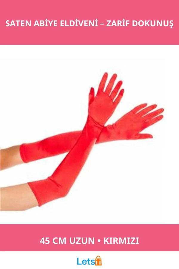 Kırmızı Saten Uzun Abiye Eldiven - Image 1