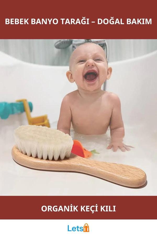 Organik Keçi Kılı Ahşap Saplı Bebek Banyo Tarağı - Image 1
