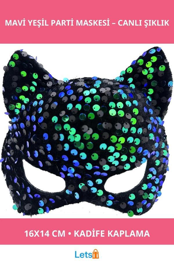Siyah Kadife Mavi Yeşil Şık Parti Maskesi - Image 1