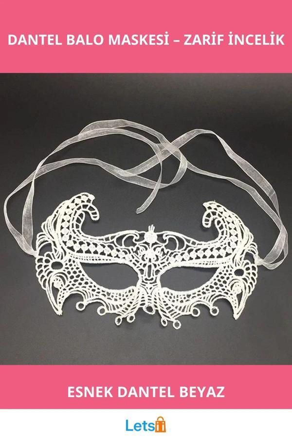 Beyaz Dantel Kesim Zarif Balo Maskesi - Image 1