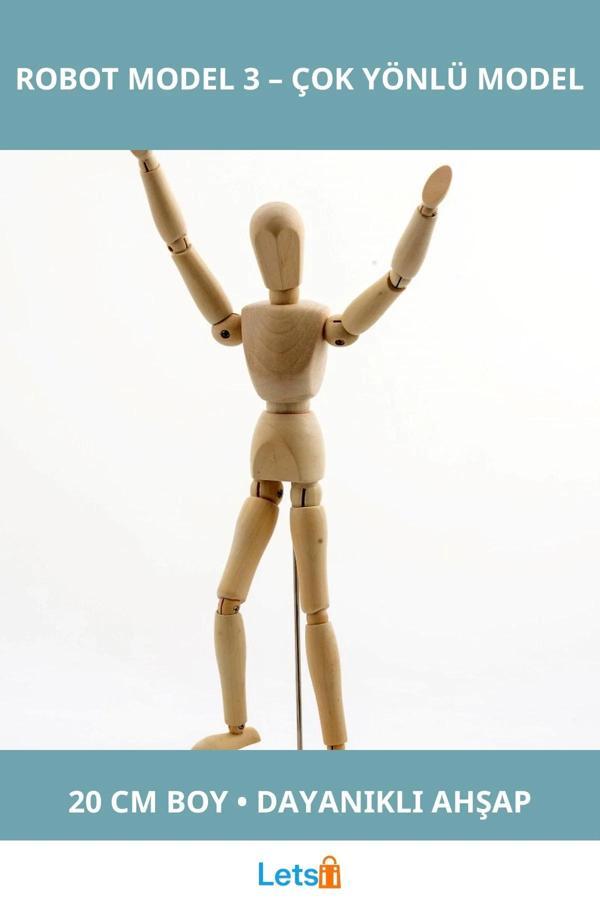 Ahşap Esnek Dayanıklı 20 cm Robot Figür Sanatçı ve Çocuklar İçin Oyun - Image 1