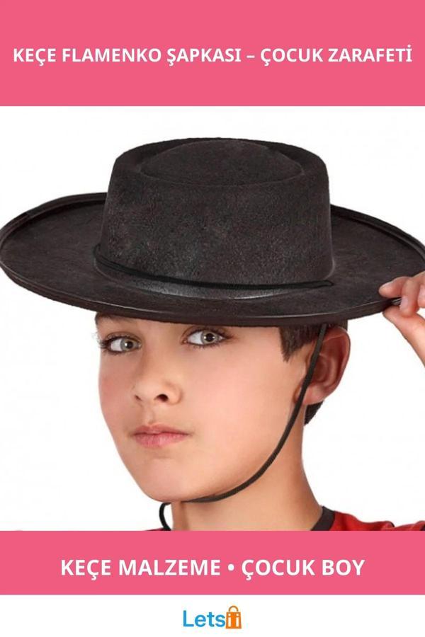 Siyah Renk Keçe Flamenko Şapkası Çocuk Boy - Image 1