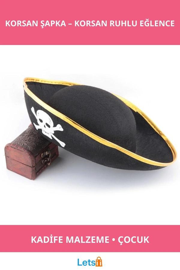 Karayip Korsan Şapkası Kadife Malzemeden Üretilmiş Çocuk Şapkası - Image 1