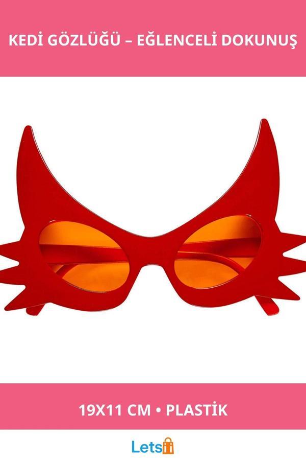 Kırmızı Renk Bıyık Tasarımlı Kedi Gözlüğü Parti Gözlüğü - Image 1