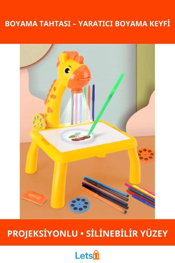 Zürafa Tasarımlı Projeksiyonlu Boyama Tahtası Eğlenceli Çocuk Oyun Seti - Image 1