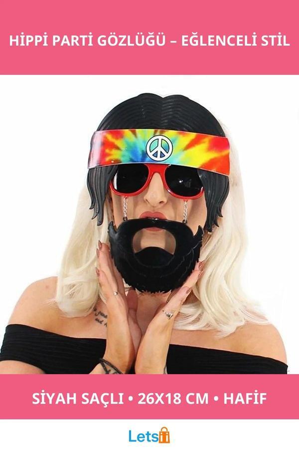 Siyah Saçlı Bandana Hippi Parti Gözlüğü - Image 1