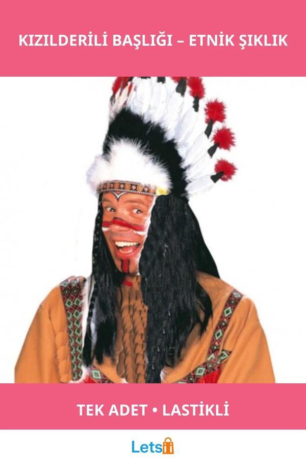 Kızılderili Başlığı Şapkası Kırmızı Beyaz Lastik Eldivenlerle - Image 1