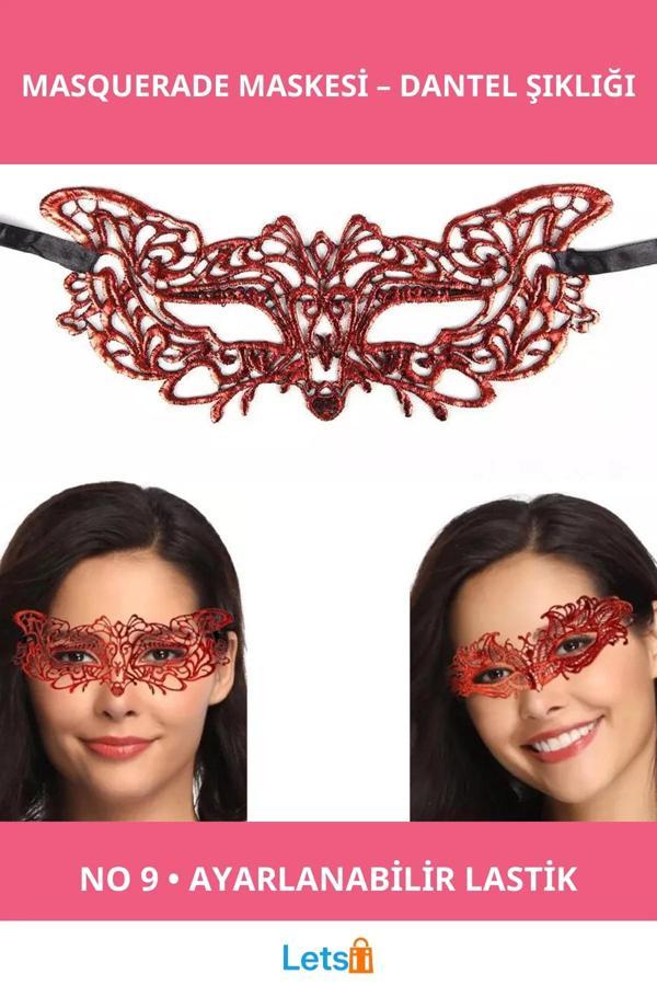 Kırmızı Dantel Şık Masquerade Maskesi 9 No - Image 1