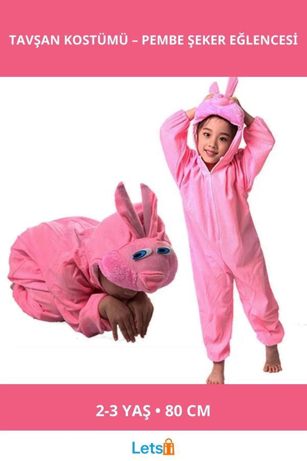 Pembe Renk Tavşan Kostümü 2 3 Yaş Yumuşak ve Rahat - Image 1