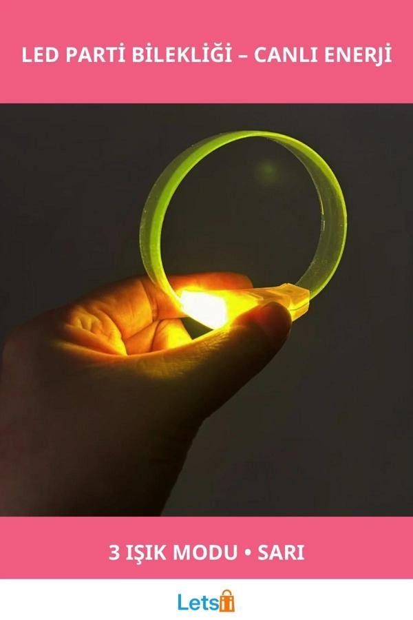 Sarı 3 Modlu LED Işıklı Esnek Parti Bilekliği - Image 1