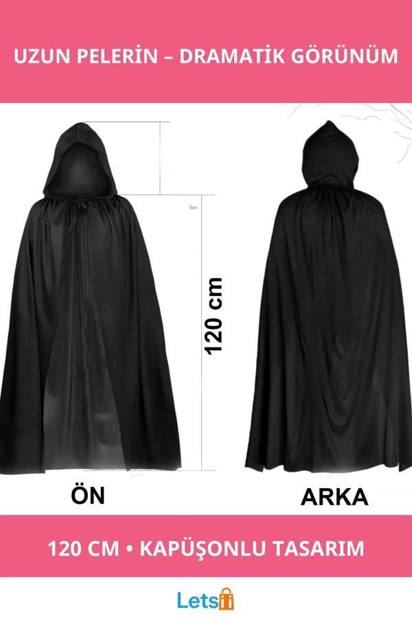 Siyah Uzun Kapüşonlu Pelerin 120 cm Unisex - Image 1