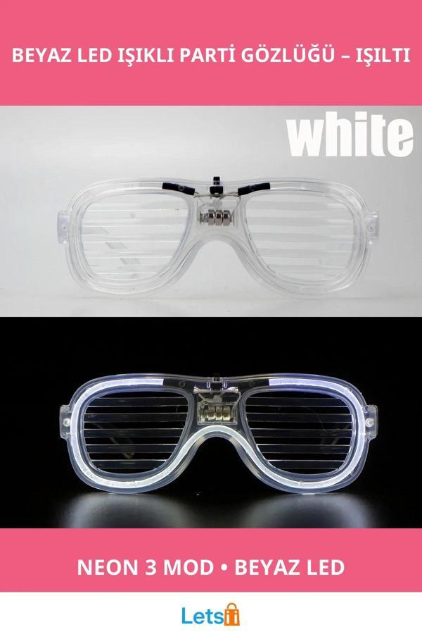 Beyaz Led Işıklı Neon Parti Gözlüğü 3 Modlu - Image 1
