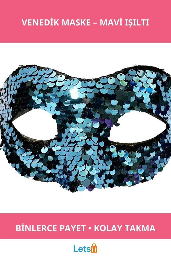 Payetli Mavi Venedik Balo Parti Maskesi - Image 1