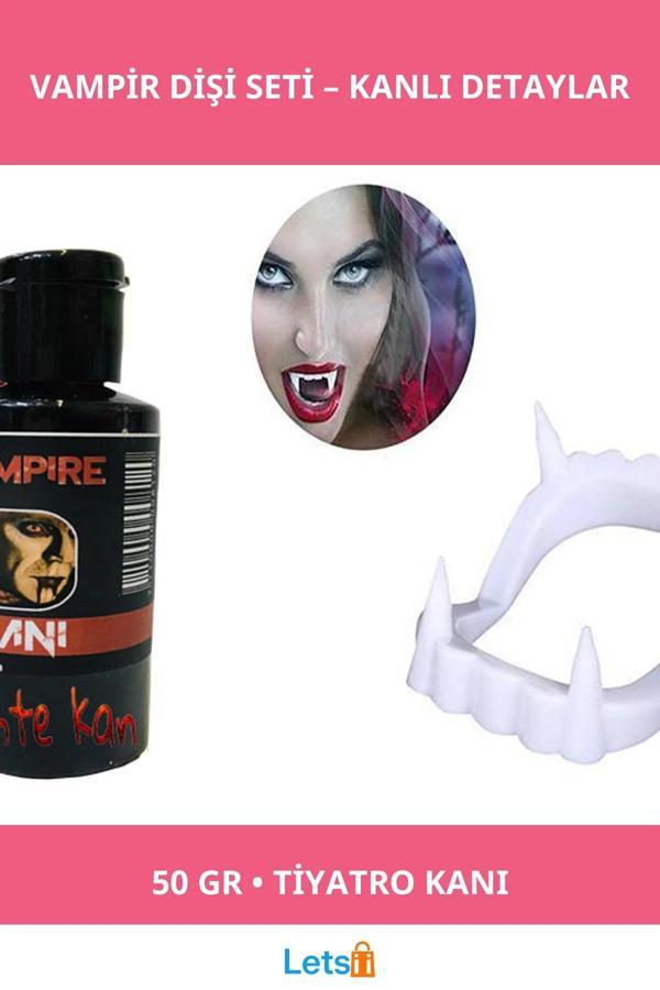 Beyaz Renk Çift Damak Takma Vampir Dişi Tiyatro Kanı - Image 1