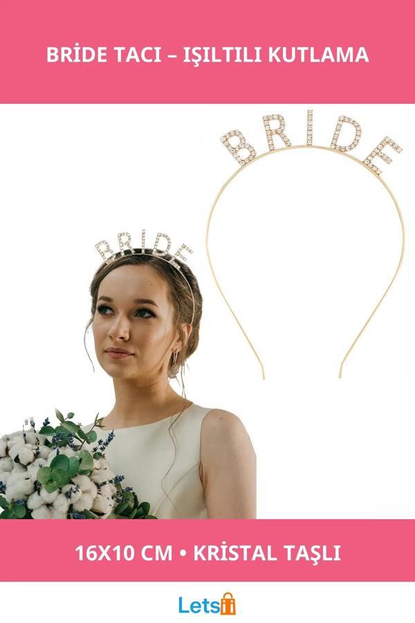 Altın Gold Renk Kristal Taş Bekarlığa Veda Tacı 16x10 cm - Image 1