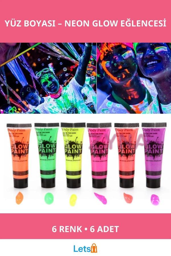 Neonlu Glow Parti Yüz Boyası 6 Renk 6 Adet - Image 1