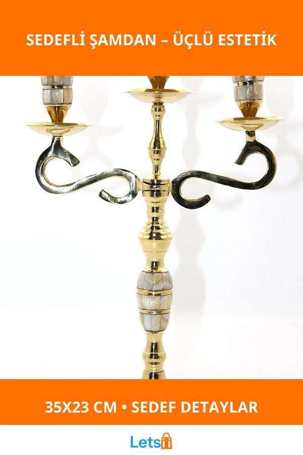 Pirinç Sedefli 3'lü Şamdan Zarif Dekoratif Aydınlatma - Image 1