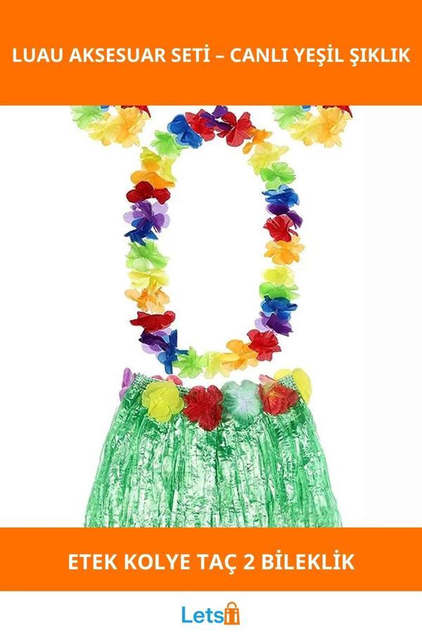 Aloha Hawaii Temalı Renkli Etek Kolye Taç ve Bileklik Seti - Image 1