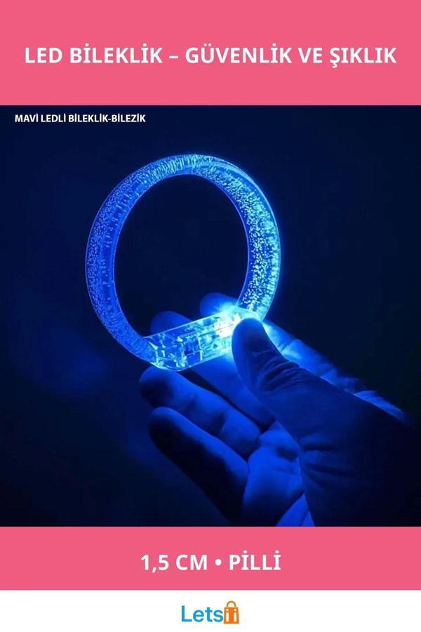 Mavi LED Işıklı Pilli Baskı Yapılabilen Bileklik Bilezik 1,5 cm - Image 1
