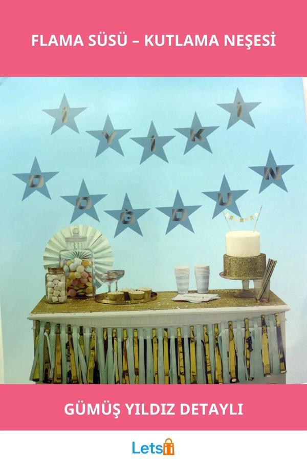 Mavi Gümüş Yıldızlı İyi Ki Doğdun Flama Süs - Image 1