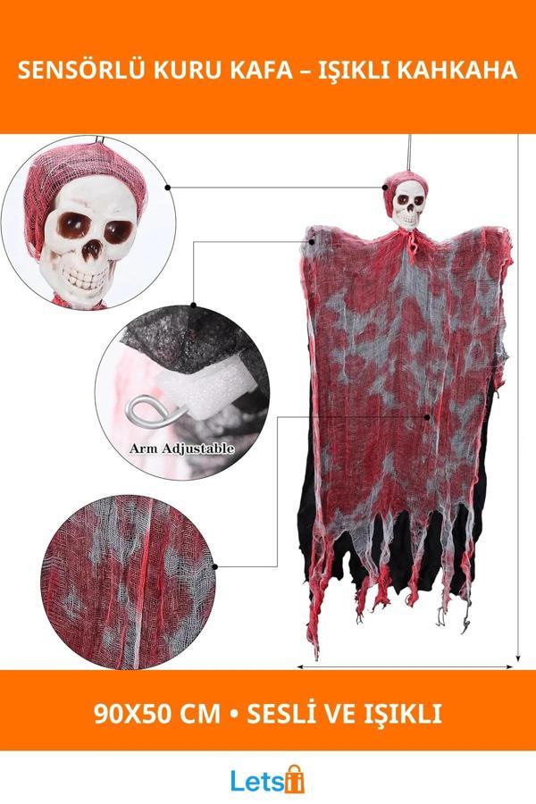 LED Işıklı Kahkaha Atan Sesli Sensörlü Kuru Kafa - Image 1