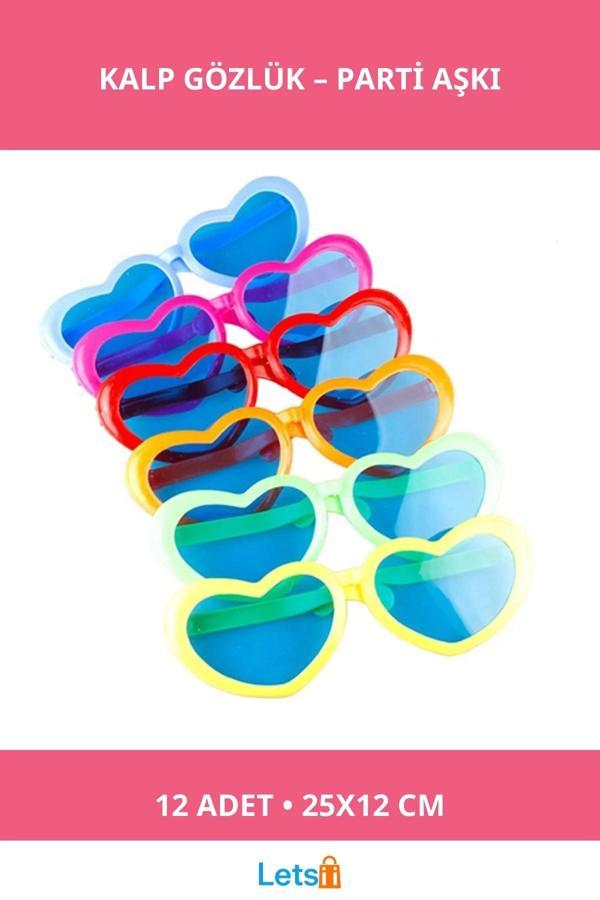 Büyük Kalp Parti Gözlüğü 12 Adet Karışık Renkli - Image 1