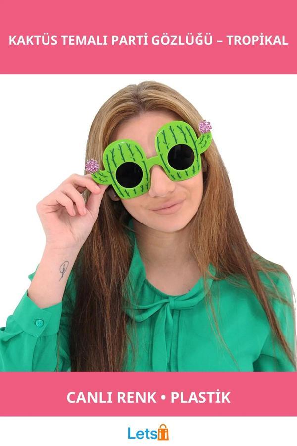 Kaktüs Temalı Canlı Renkli Hawaii Yaz Partisi Gözlüğü - Image 1