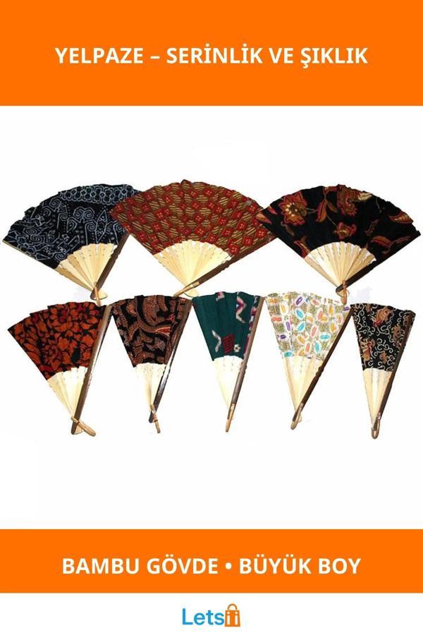Dekoratif Bambu Bez Yelpaze Büyük Şık ve Kullanışlı - Image 1