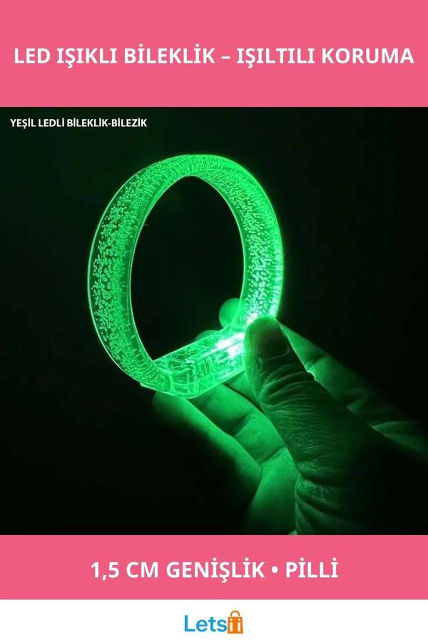 Yeşil Led Işıklı Pilli Bileklik Bilezik 1.5 cm Baskı Yapılabilir - Image 1