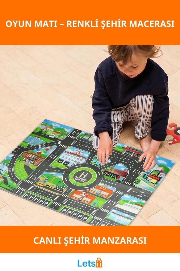 Renkli Mutlu Şehir Hayatı Çocuk Oyun Matı - Image 1