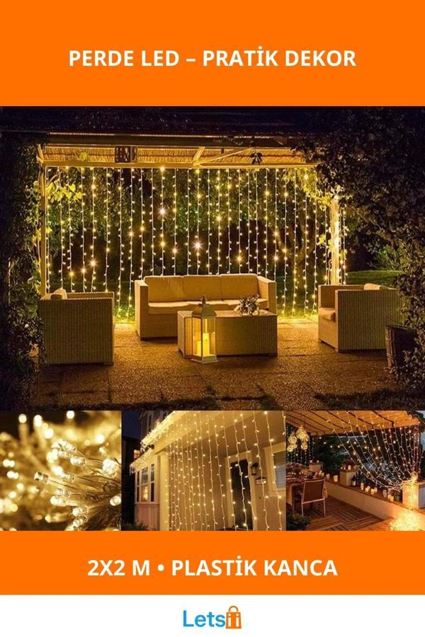 2x2 Metre Plastik Kancalı Sarı Işık Perde LED Aydınlatma - Image 1