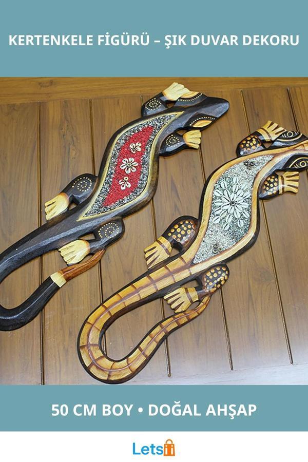 Doğal Ahşap El İşçiliği 50 cm Duvara Asmalı Kertenkele Figürü - Image 1