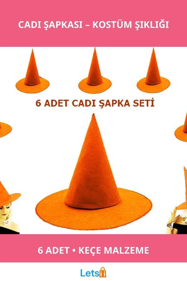 Turuncu Renkli Keçe Cadı Şapkası 6 Adet - Image 1