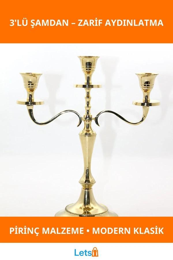 Şık Pirinç 3'lü Şamdan zarif dekoratif aydınlatma - Image 1