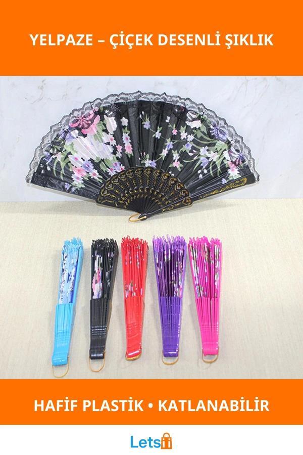 Şık Renkli Çiçek Desenli Katlanabilir Plastik Yelpaze - Image 1