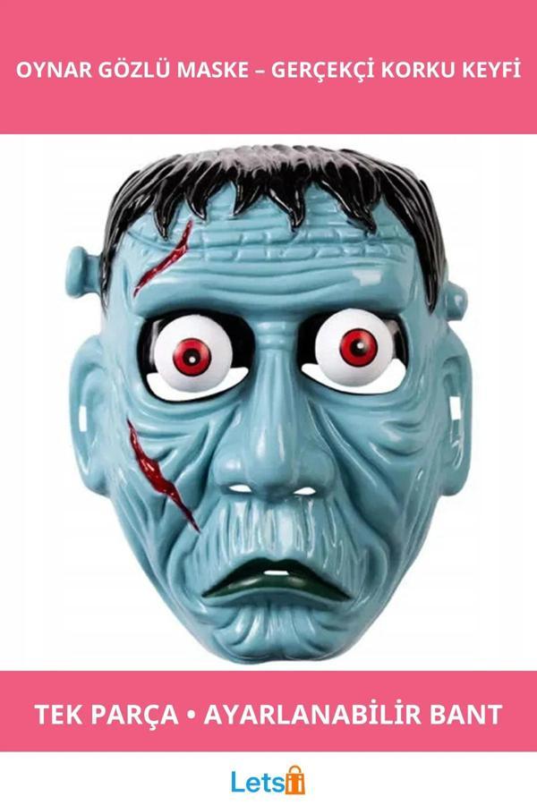 Frankenstein Temalı Eğlenceli Sallanan Oynar Gözlü Maske - Image 1