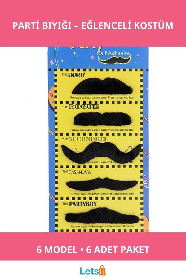 Şenlikli Karnaval Kostümü Bıyığı 6 Farklı Model 6 Adet - Image 1