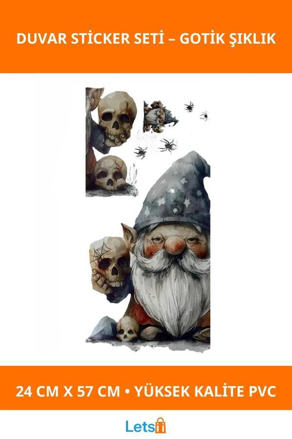 Gotik Cüce ve Kafatası Temalı Duvar Sticker - Image 1