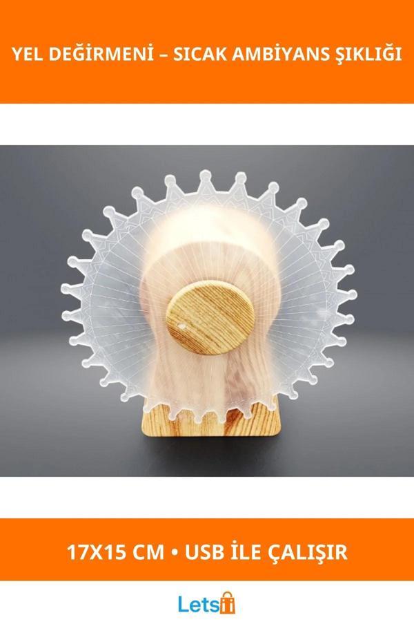 Dekoratif Işıklı Yel Değirmeni 17x15 cm USB Aydınlatma - Image 1