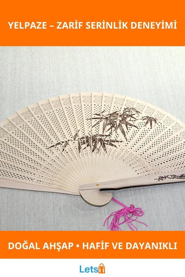 Doğal Ahşap Estetik Katlanabilir Yelpaze Şık ve Zarif Tasarım - Image 1