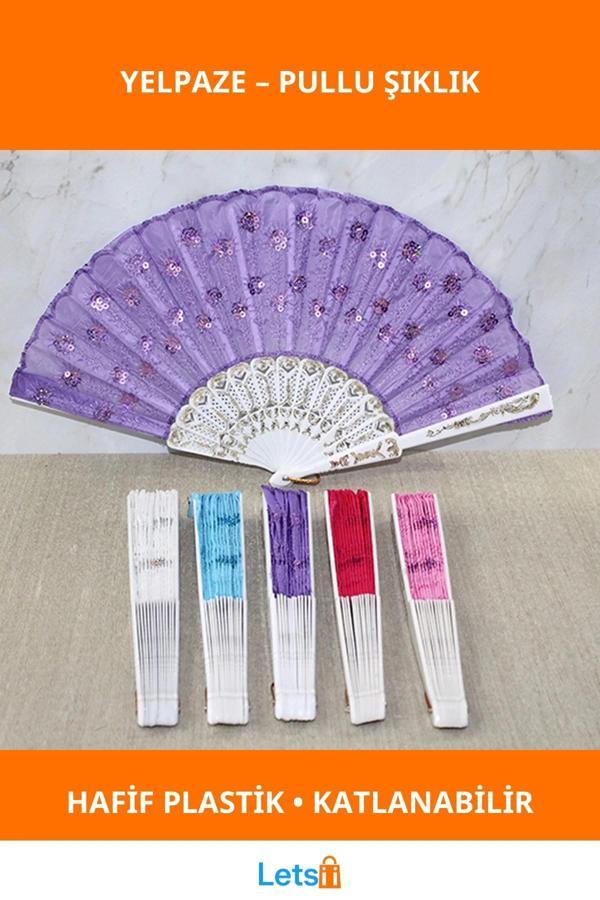 Pullu Tasarımlı Katlanabilir Plastik Yelpaze - Image 1