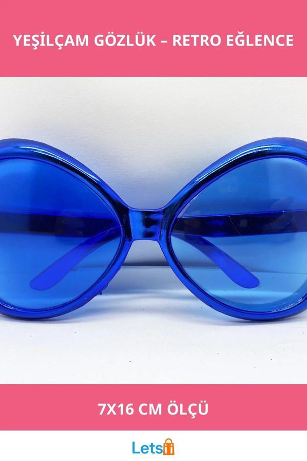 Mavi Renk Yeşilçam Nostalji Parti Gözlüğü 80'ler 90'lar 7x16 cm - Image 1
