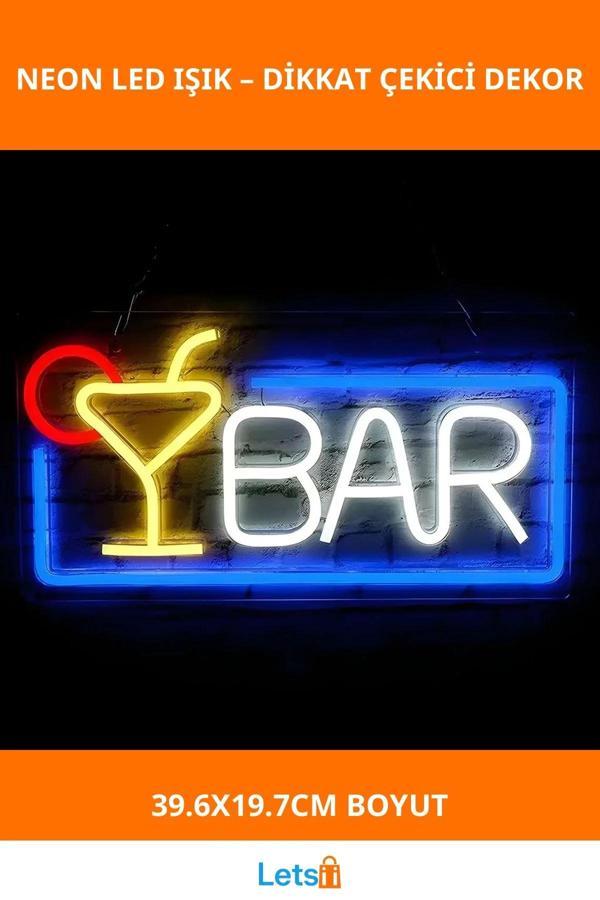 Neon Led Işık BAR Yazılı Modern Dekoratif 39.6x19.7cm - Image 1