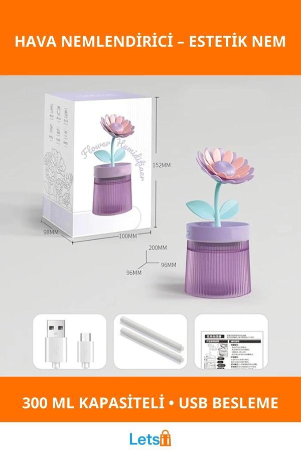 Şık Çiçek Tasarımlı Hava Nemlendirici USB LED Aydınlatmalı - Image 1