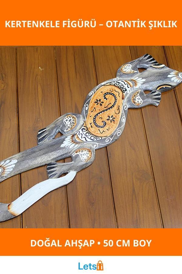Doğal Ahşap El Boyaması 50 cm Duvara Asmalı Kertenkele Figürü - Image 1