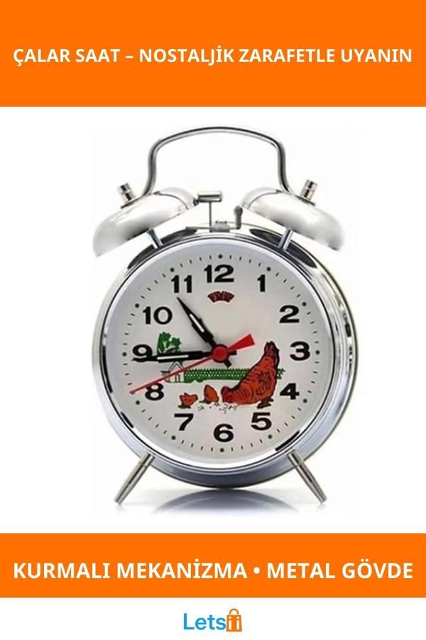 Nostaljik Kurmalı Horozlu Büyük Boy Çalar Saat - Image 1