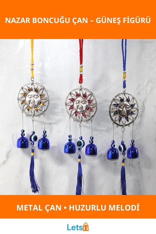 Metal Nazar Boncuğu Çan Güneş Figürü Dekoratif Ürün - Image 1