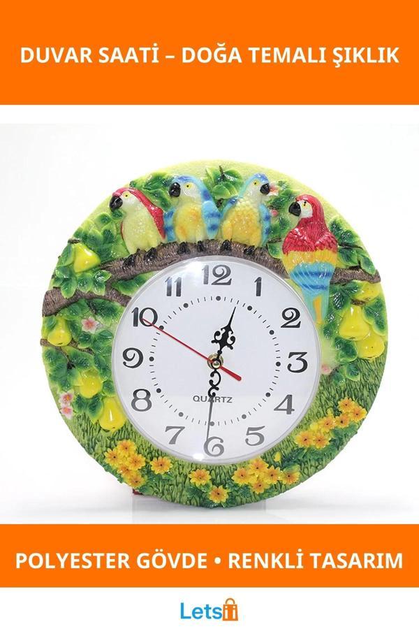 Renkli Papağanlı Polyester Duvar Saati - Image 1